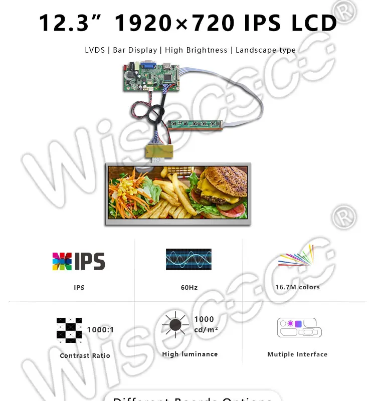 Wisecoco 12,3 дюймовый ips дисплей 1920*720 ЖК-дисплей с HDMI VGA плата контроллера