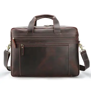 

Tiding Designer Cow Leather Mens Briefcase Business 17 inch Laptop Bag Office Case Handbag Satchel Shoulder Messenger Brown 1408