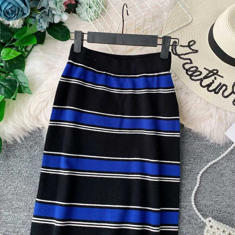 NiceMix новая полосатая Осенняя Женская юбка трикотажная стрейч модная Faldas Mujer Moda Высокая талия панелями женские длинные юбки