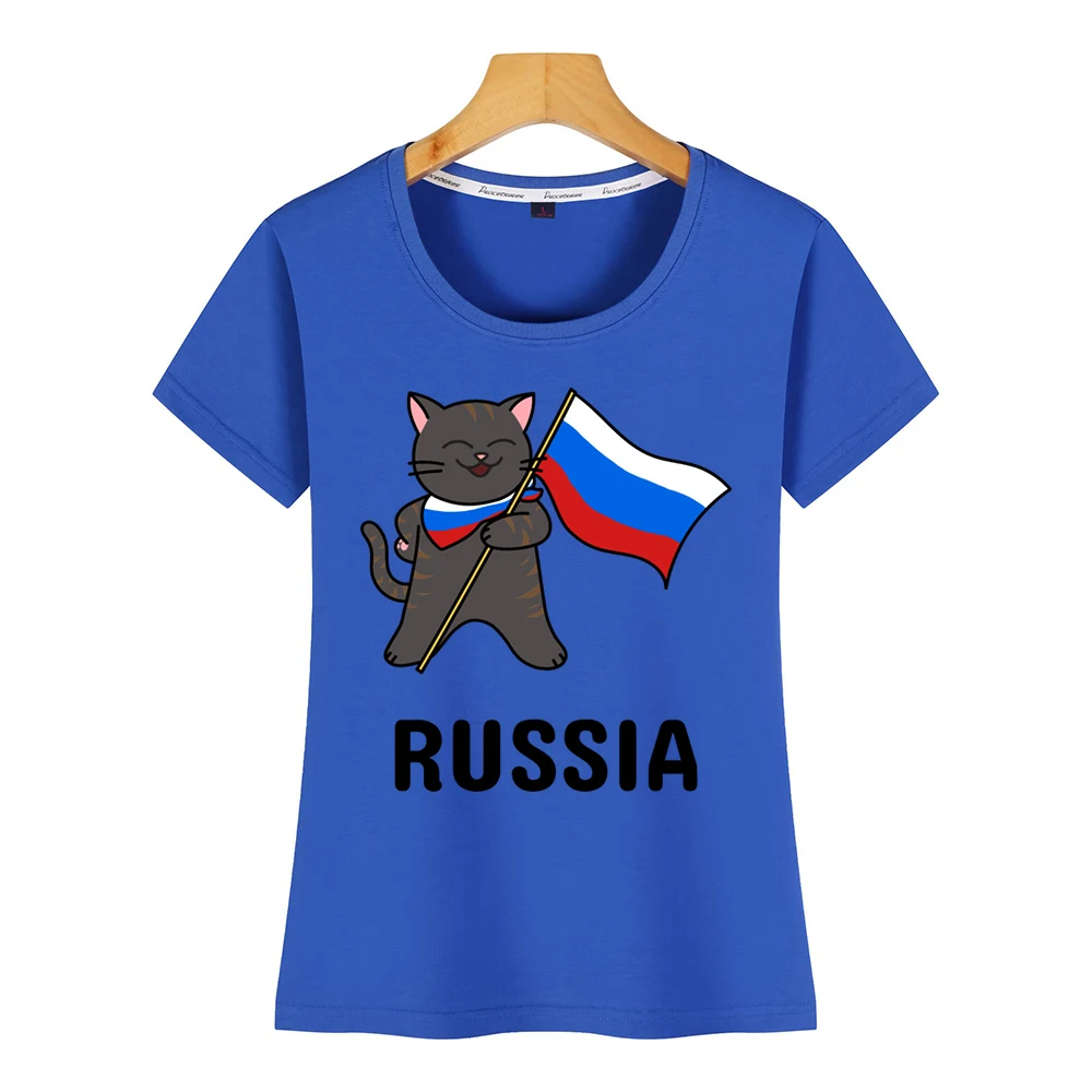 Топы Футболка женская Россия кошка флаг хип хоп Винтаж на заказ женская футболка