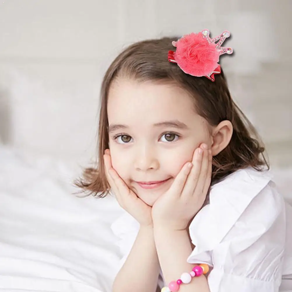 

Cute Girls Lace Yarn Ball Three-dimensional Crown Design Hair Princess Hairpin Children's Decoration Hairpin D5Y4