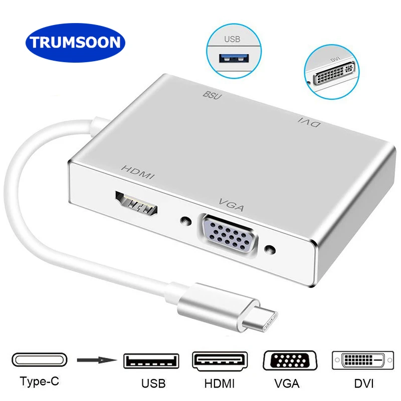 Адаптер Trumsoon Type C Thunderbolt 3 HDMI VGA DVI USB 0 для Macbook Samsung Dex S9 Huawei P40 xiaomi 10 ТВ PS4