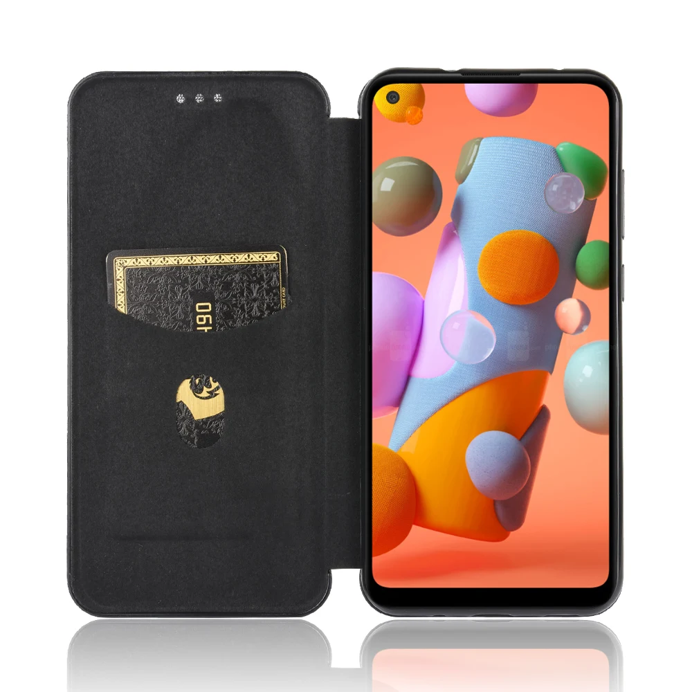 For Samsung Galaxy A11 Case 6.4 inch Carbon Fiber Flip Leather Case For Samsung A11 A 11 A115F Cover