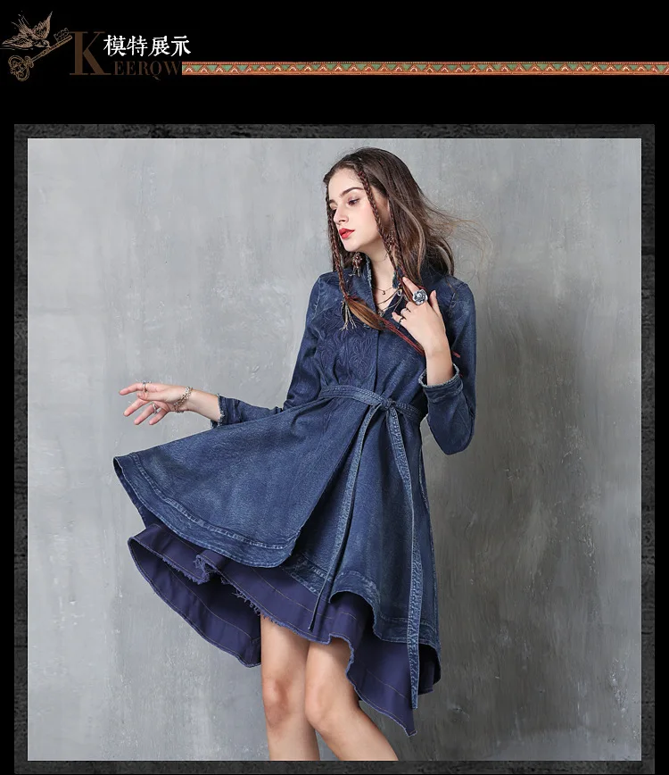 Женская одежда Осень необычный сплошной цвет джинсовый кардиган ретро Пряжка ремень длинный рукав куртка Женский костюм куртка