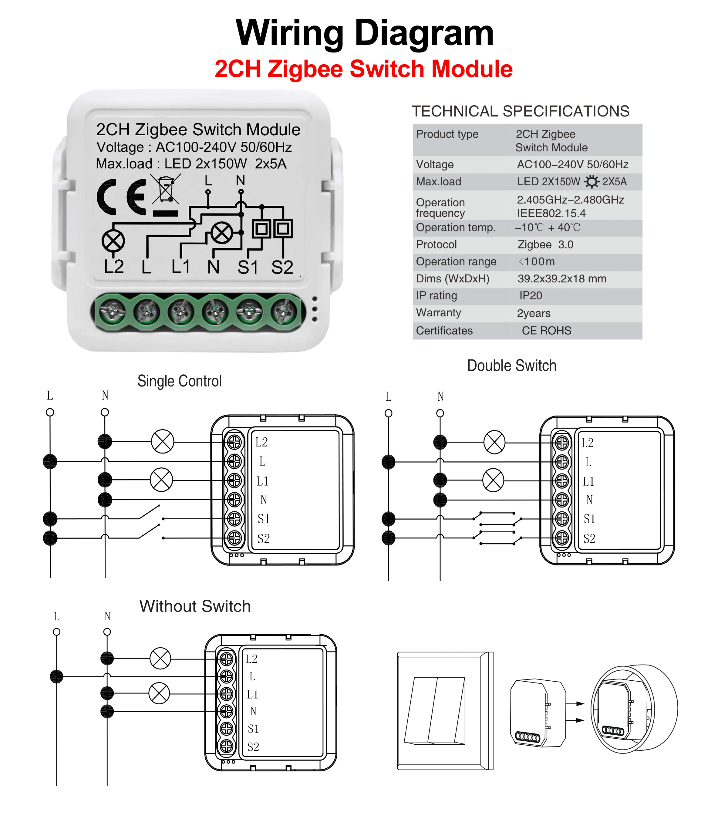 Floureon 3 Gang 1 Way Wireless RF Remote Control Light Switch