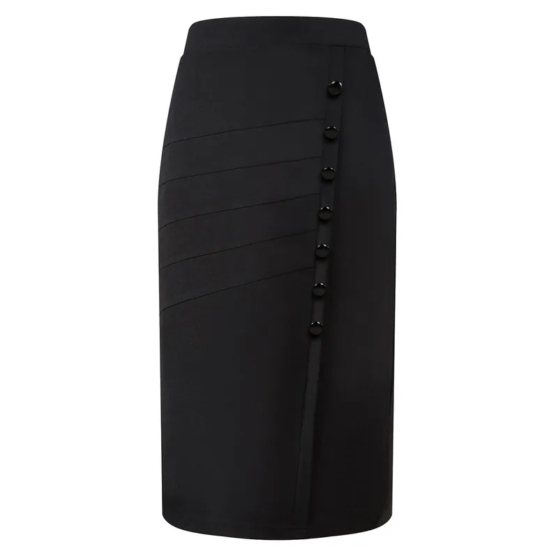 Winter Europe Bottom Buttons Midi S-5XL Plus Size Solid OL Women Pencil Skirts