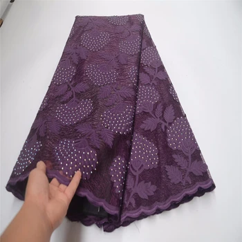 

purple African Lace Fabric 2018 3D Flowers stones Tulle Lace Fabric High Quality Beautiful French Tulle Lace Fabric