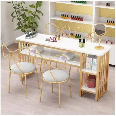 US $309.60 Nail table single European minimalist nail table net red double nail table and chair set economical nail shop table