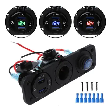 

Car Cigarette Lighter Socket Splitter Waterproof 12V 24V Aluminum Dual USB QC 3.0 Charger Power Adapter Outlet LED Voltmeter