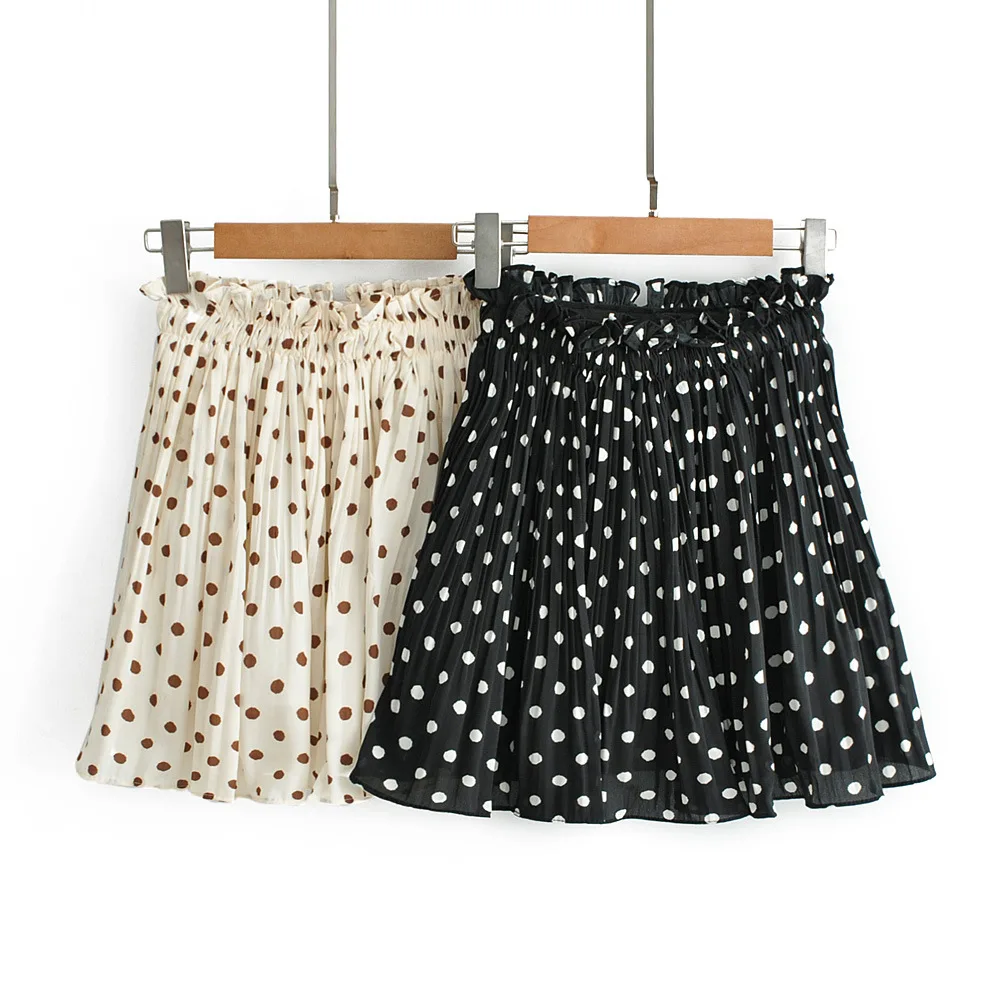 

2019 Europe And America WOMEN'S Dress Elastic High-waisted Pleated Polka Dot Bud Short Skirt Women's Hipster Floral-Print Skirt