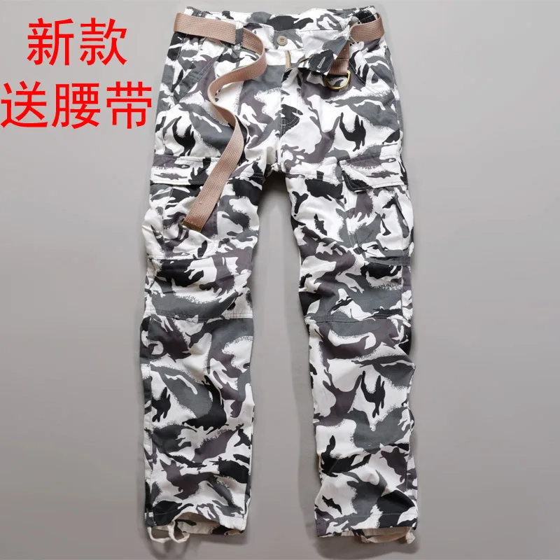 

Ghost Step Dance Camouflage Pants Men Snowfield White Camo Multi-pockets Bib Overall 6516m Cotton 19