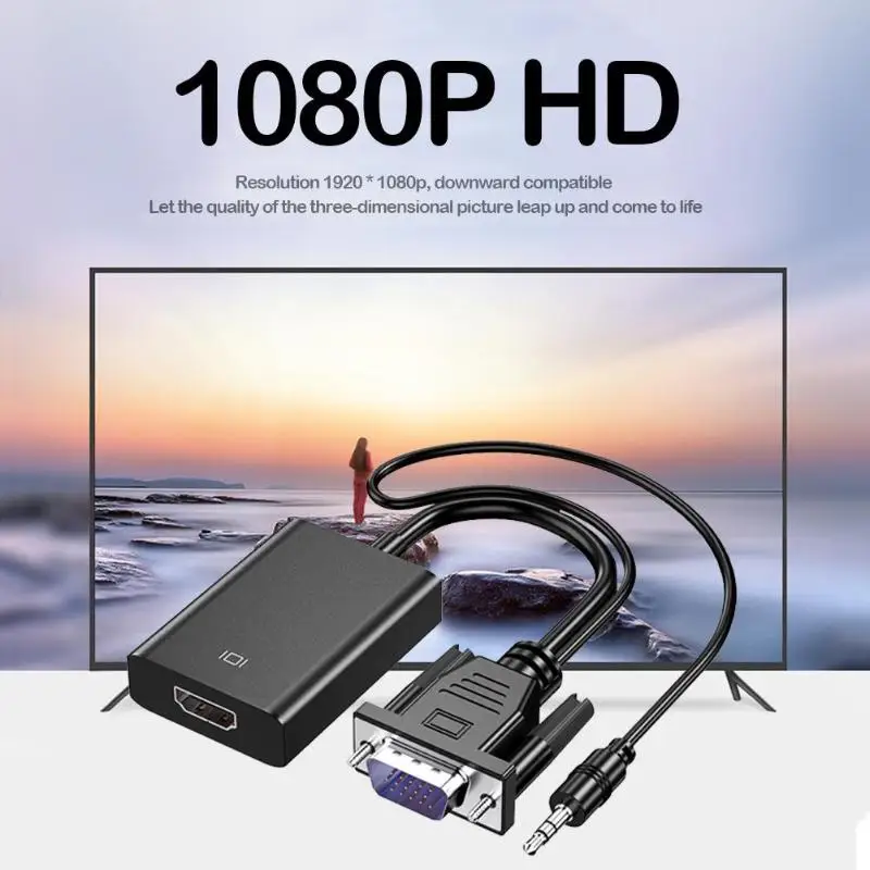  VGA Maschio a HDMI Convertitore Femminile Dell'adattatore del Cavo Con Audio Uscita di 3.5mm 1080P 