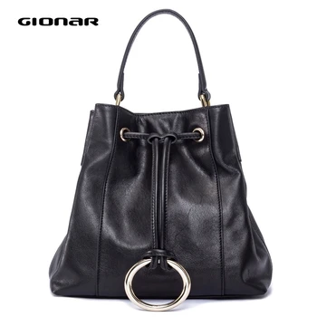 

GIONAR Genuine Cow Leather High Quality Classic Balck Bucket Bag Luxury Handbags Women Bags Designer Famous Brand 2020