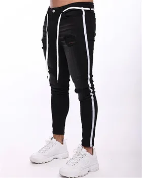 

Mens New Ripped Jeans Spring Autumn Fashion Street Striped Pencil Pants Fashion Jean