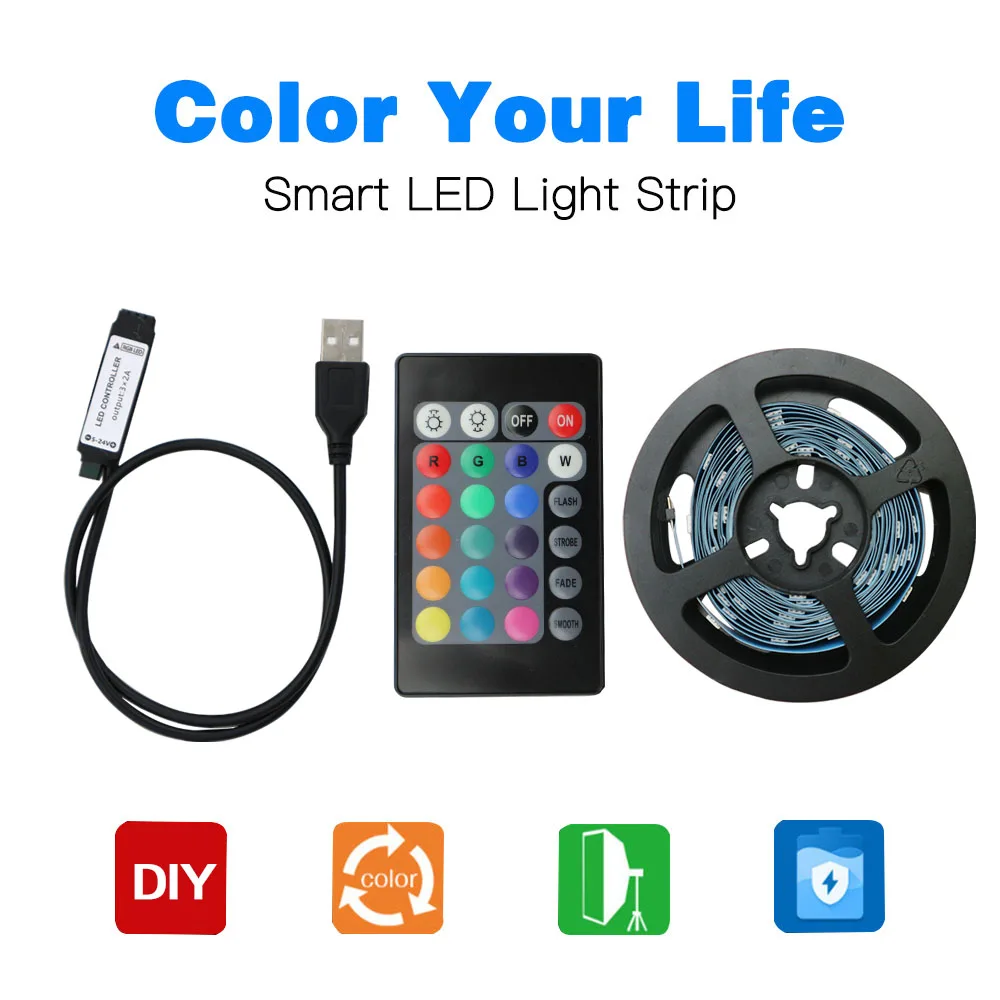 Цветная (RGB) Светодиодный светильник полосы 5V USB лампа 1 м 2 3 4 5 Гибкие светодиодные