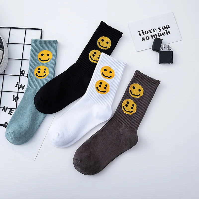 2022 New Adult Crew Cotton Top Letter Socks Summer Double Two Flat Smile Smiling Face Faces Kanye CPFM Casual Street Fashion Sox