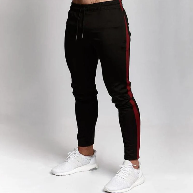 Модные мужские спортивные штаны для бега, повседневные длинные штаны для фитнеса, мужские тренировочные обтягивающие спортивные штаны для бега, спортивный костюм, хлопковые брюки - Цвет: black red no logo