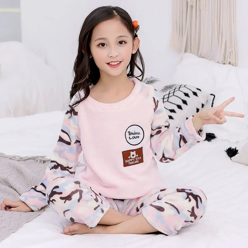 Camouflage Модные детские пижамы Семейные пижамы для мальчиков и девочек фланелевый теплый пижамный комплект - Цвет: Camouflage