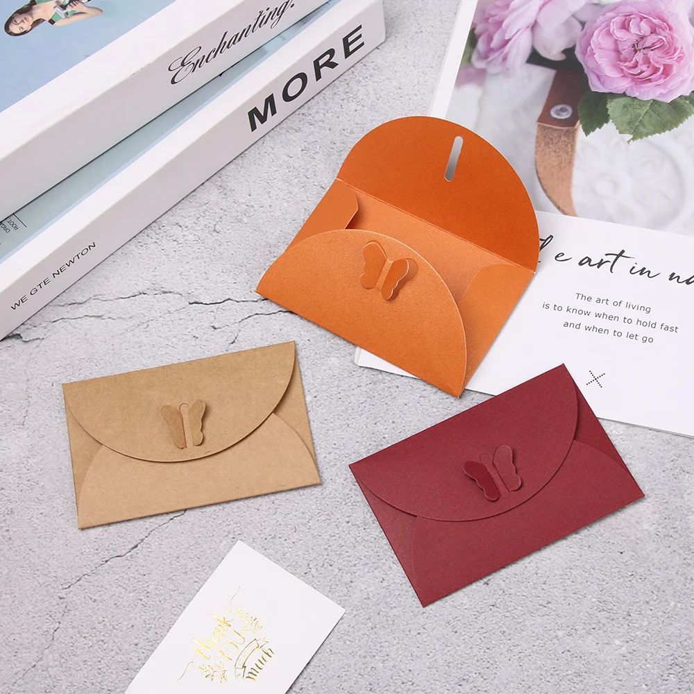 5 шт. цветная сумка конверт с бабочкой крафт бумага пряжка перламутровая членские