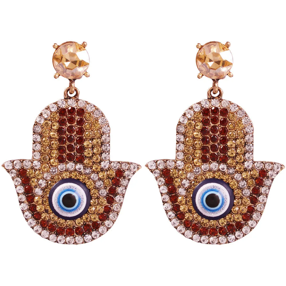 Креативные длинные висячие серьги в виде турецких глаз для женщин, модные циркониевые жемчужные висячие серьги с кисточкой Fatima Hand, ювелирные изделия - Окраска металла: 10