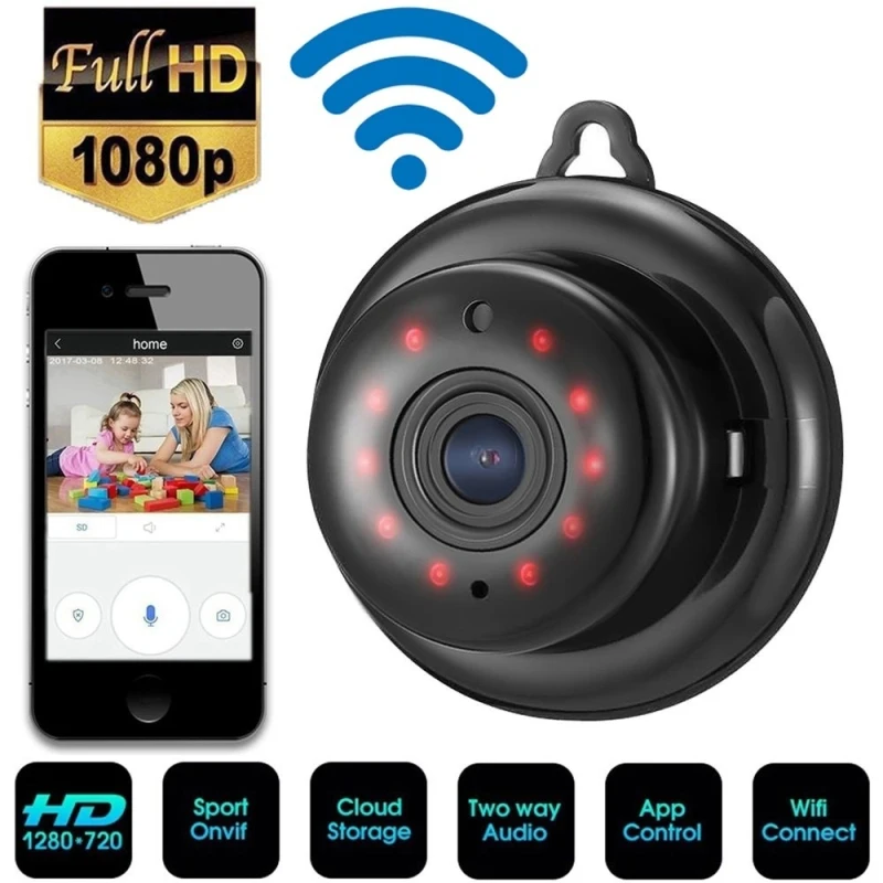 

Mini WIFI Camera P2P IP Remote Monitoring IR Night Vision Motion Detection H.264 Video 2 Way Intercom CCTV Security Cam