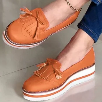 

MCCKLE Women Tassel Bowtie Loafers Woman Slip On Sneakers Ladies Soft PU Leather Sewing Flat Platform Female Shoes Fashion New