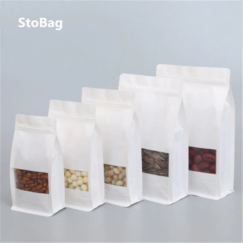 StoBag 50 шт. белые пакеты из крафт-бумаги матовые с восьмисторонней герметизацией
