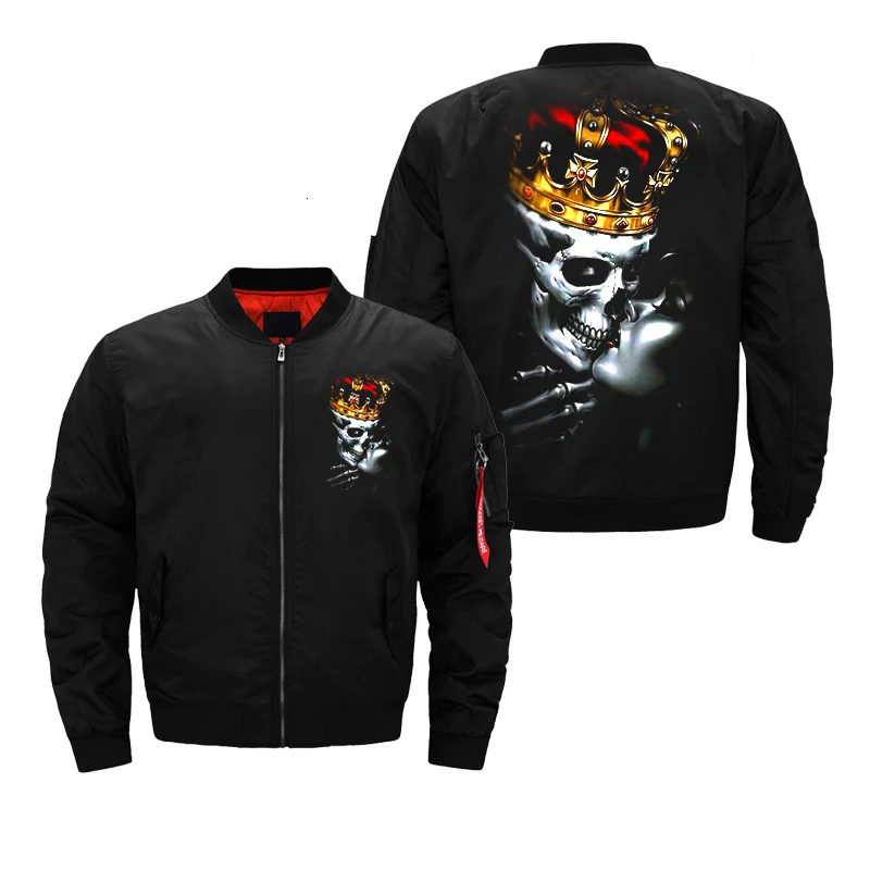 black-7 Куртка-бомбер, куртки пилота, Мужская на подкладке, пальто, водонепроницаемая, тонкая, осенняя, с логотипом, принт на заказ, скелет, череп, MA1, военная, Прямая поставка - Цвет: black-7