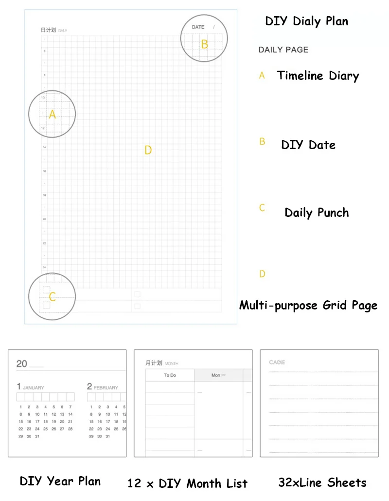 Kawaii Bullet Journal A6 DIY Agenda Weekly Monthly Planner Organizer Cute Bee Notebook Line Blank Grid Notebook School Note Book