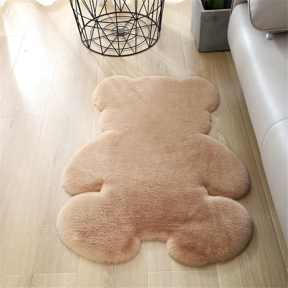 Bear Shape Rug Home Artificial Rabbit Wool Floor Mat Faux Fur Animal Irregular Carpet Shaggy Gray White Black Fluffy | Дом и сад