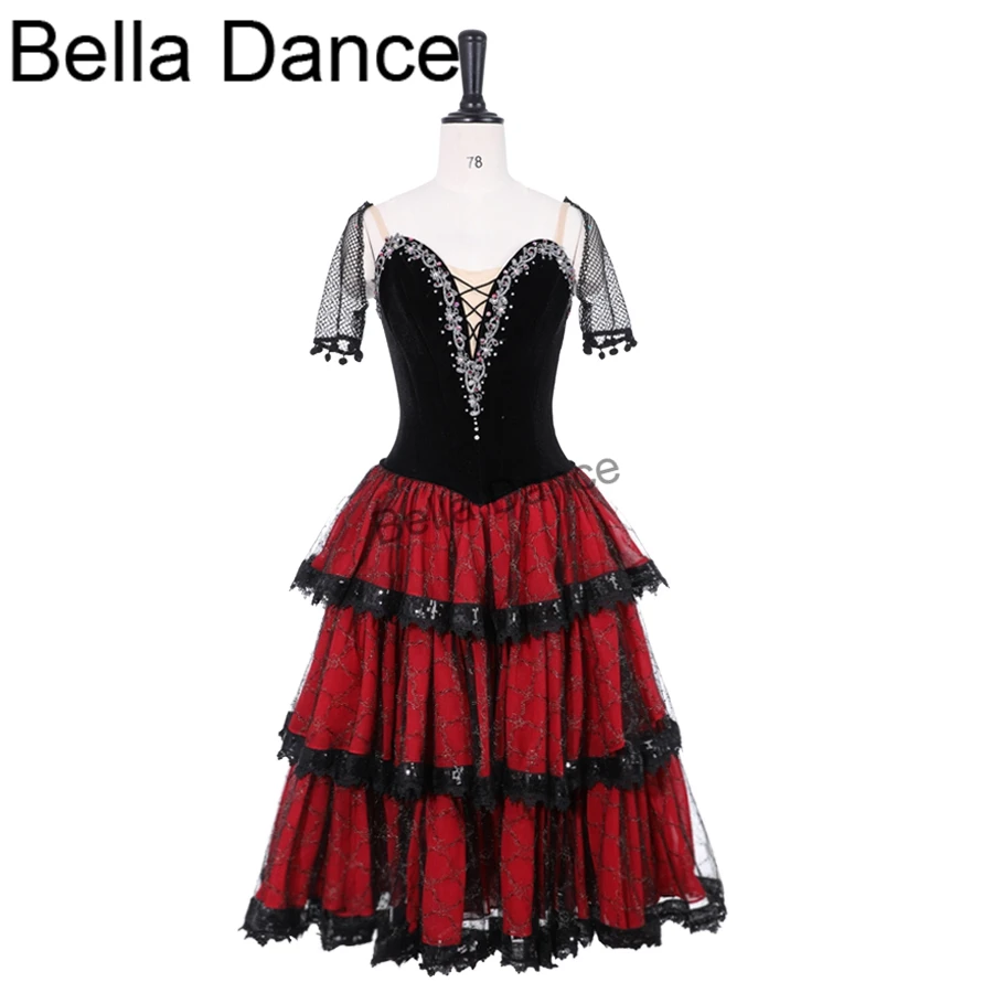 Women Ballerina Don Quixote Variation Romantic Ballet Tutu Dress Custom Made Red Black Spanish Professional Ballet CostumeBT9500