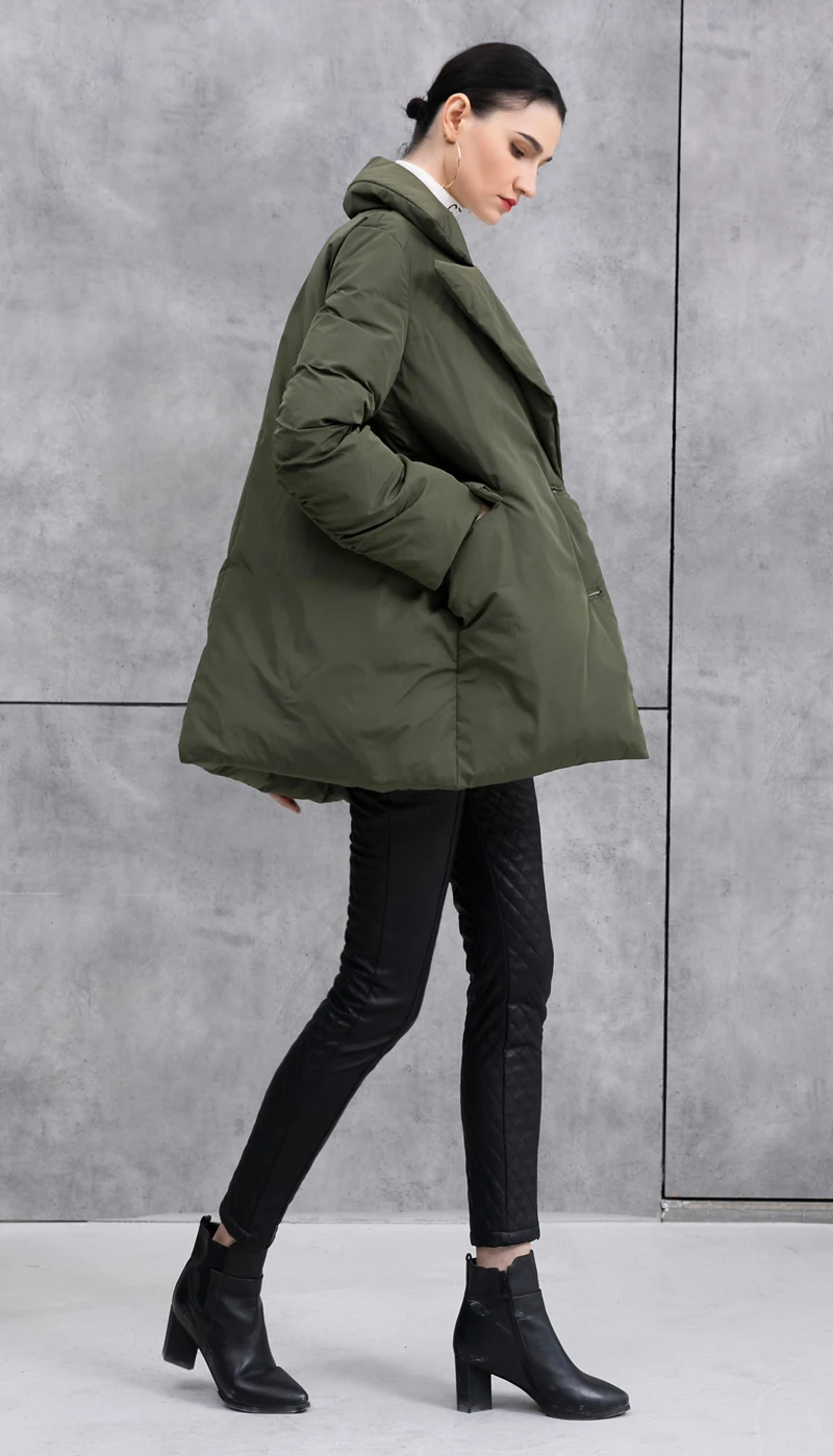 Высокое качество зимняя новая коллекция женское офисное пуховое пальто с отложным воротником и поясом