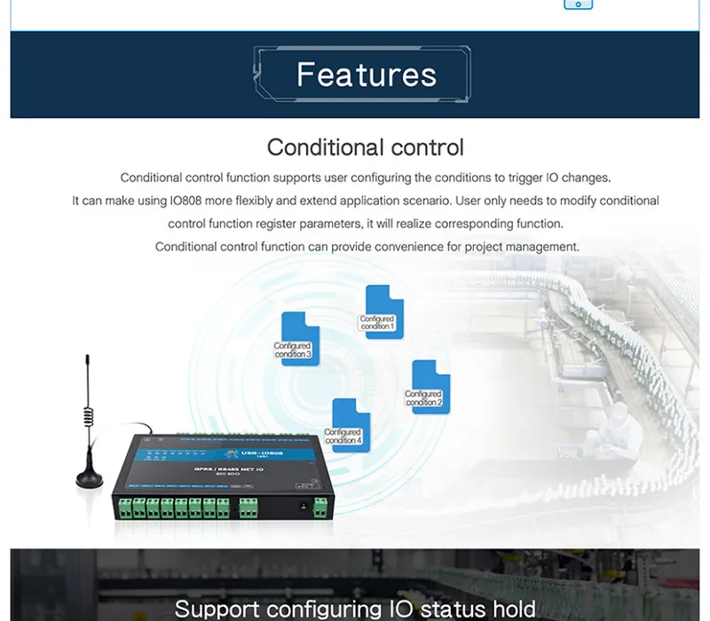 HonesThing USR-IO808-GR 8 Channel GPRSGSM RTU Network IO Controller Modbus RTU 8 Relay Output RS485 Serial Server of 8DI8DO 14