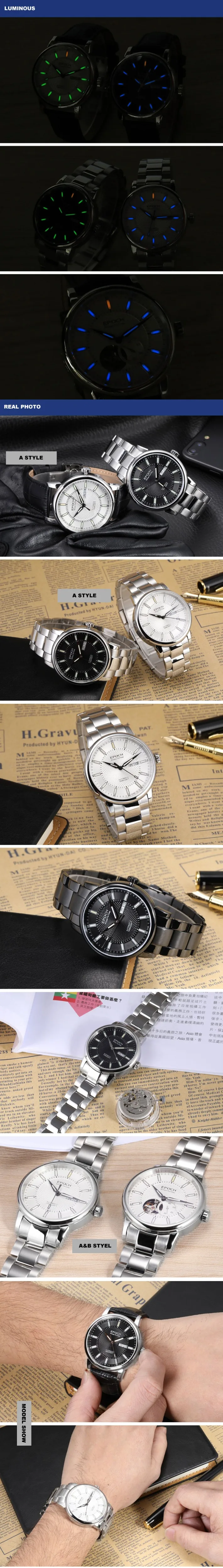 Тритий часы мужские, автоматические часы EPOCH мужские роскошные T100 светящиеся водонепроницаемые механические наручные часы reloj hombre 6039G-A