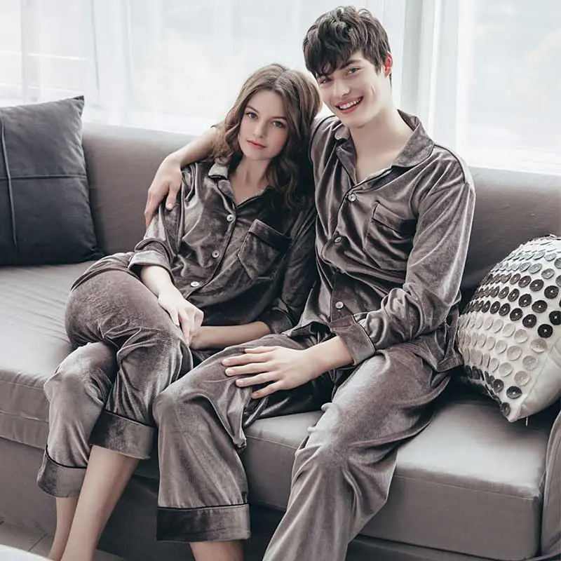 Gold Velvet Couple Pajamas Suit Men Sleepwear Solid Cardigan Casual Comfortable Winter Women Pijamas Set Vintage Fashion New Gold Velvet Couple Pajamas Suit Men Sleepwear Solid Cardigan Casual Comfortable Winter Women Pijamas Set Vintage Fashion New