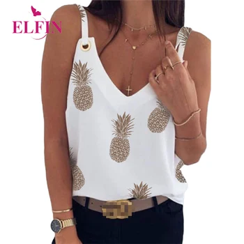 

Pineapple Print Casual Loose Sexy V Neck Sleeveless Women Summer Camisole Ladies Harajuku Korean Boho Tank Tops 2020 SJ6052R