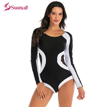 Цельный купальник с цветочным принтом, одежда для плавания с длинным рукавом, женский купальный костюм, ретро купальник, винтажный Цельный купальник для серфинга