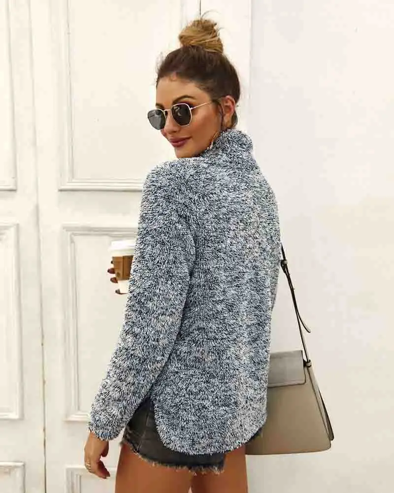 wonderful  Autumn Winter Plush Coat Loose Pocket Hoodie Women Soft Knitted Casual Sweaters Outerwear Female Th