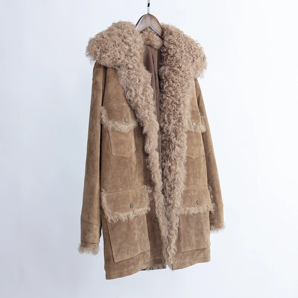 Женская зимняя одежда куртка из натуральной кожи оверсайз толстый помпон из натурального меха воротник роскошное пальто свиная кожа кожаная куртка