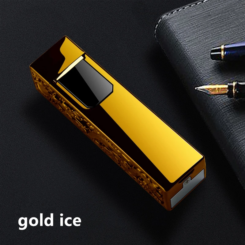 Сменная батарея двойная дуга сенсорный экран индукция удобная зарядка USB smart совместимый подарочная коробка - Color: gold ice