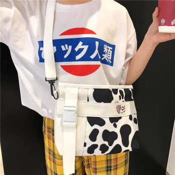 

Cartoon Cow Print Canvas Bag Female Street Fashion Shoulder Bag Cute Korean Student Bag Black White Satchels Messenger Bags