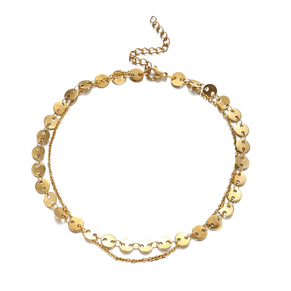 Double Layers Stainless Steel Sequin Chain Anklet Foot Chain Summer Yoga Beach Leg Bracelet Charm Anklets Jewelry Gift Double Layers Stainless Steel Sequin Chain Anklet Foot Chain Summer Yoga Beach Leg Bracelet Charm Anklets Jewelry Gift