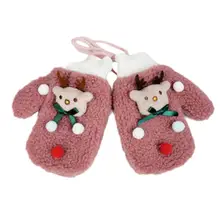 Детские зимние Рождественские теплые флисовые вязаные милые перчатки с принтом лося, толстые модные перчатки, рождественский подарок