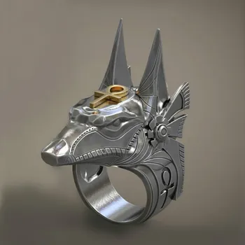 

Ancient Egypt Jackal Head Ring For Man Antique 316L Stainless Steel Anubis God Ring Personality Punk Punk Party Jewelry