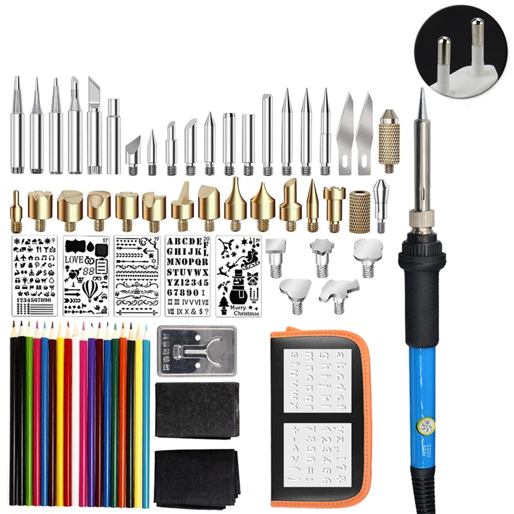 

71 Pcs Adjustable Temperature Fast Heat Pyrography Craft Embossing Soldering Iron Carving Tool Wood Burning Kit Multifunctional