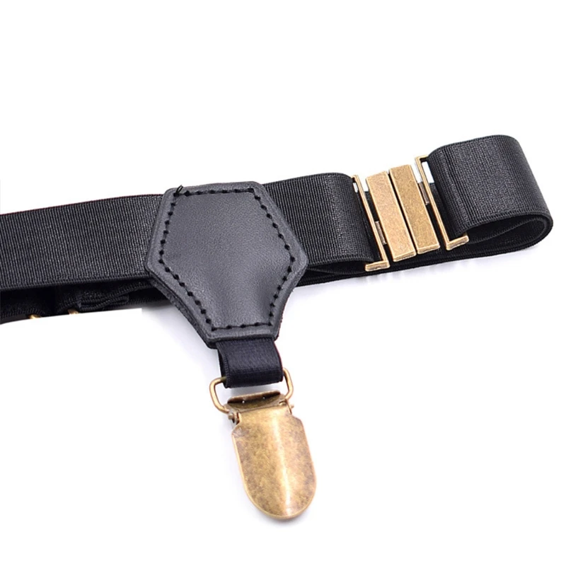 Black Socks Suspenders Holder Garters Belt with Double Metal Non-Slip Clips M89E