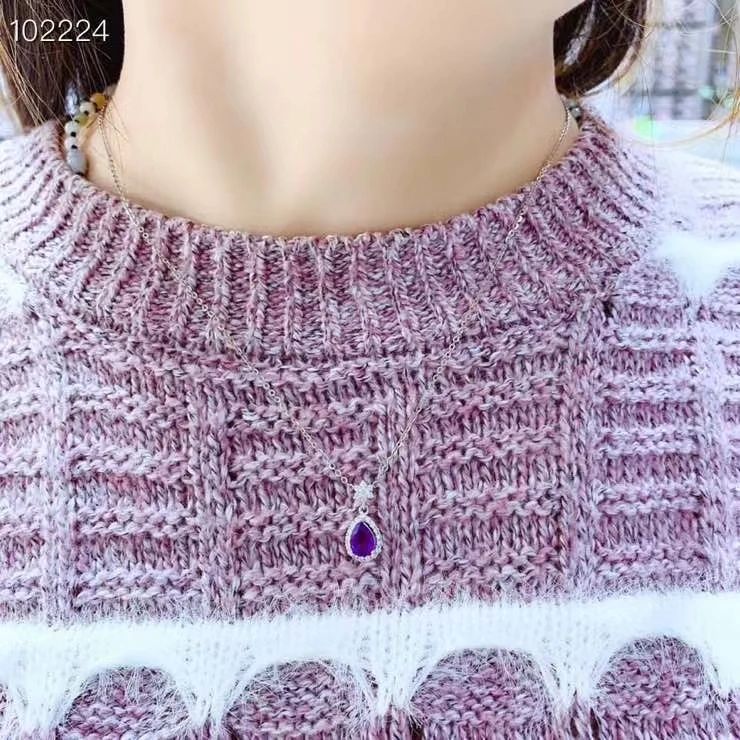 CoLife Jewelry Natural Amethyst Pendant for Daily Wear 5*7mm VVS Grade Amethyst Silver Pendant 925 Silver Jewelry