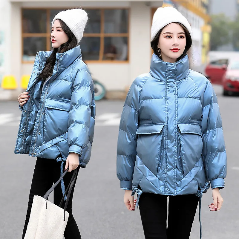 

Bright Surface down Jacket Cotton-padded Clothes Women's Short 2019 New Style Winter Loose-Fit Slimming Fashion Casual INS Wind