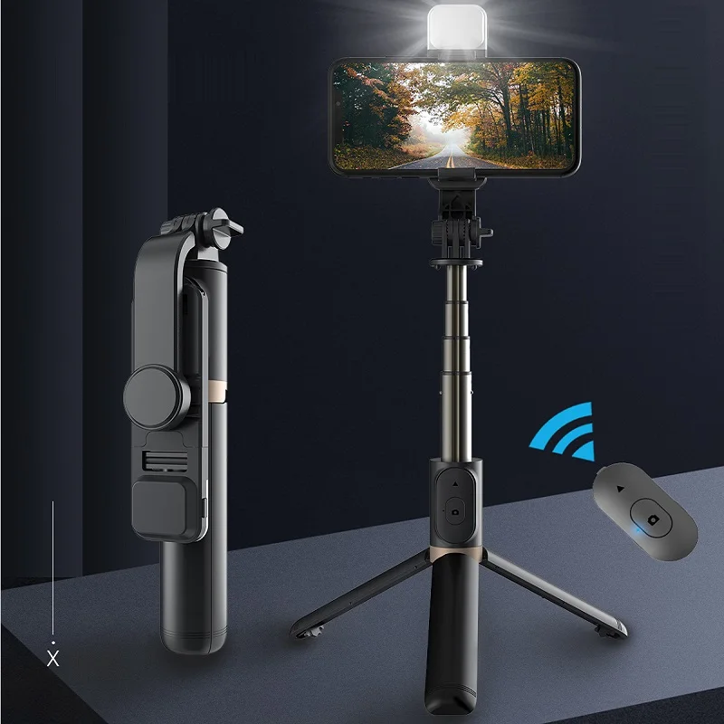 FANGTUOSI Bluetooth selfie stick expandable mini tripod with LED fill light and shutter remote control for Android IOS