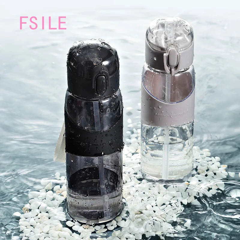 

FSILE Fashion Simple New Plastic Cup Sports Cup Net Red Drop-proof Leak-proof Sports Cup Straw Cup Anti-stick Lipstick Space Cup